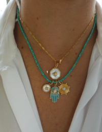 Pingente Raio Sol Octógono Madrepérola Prata 925 Banho Ouro 18k e Moissanite (1)