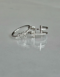 Anel Paz / Dupla Cruz Prata 925 Banho Ródio e Zircônias