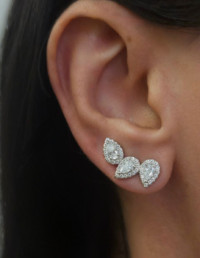 Brinco 3 Gotas Prata 925 Banho Ródio e Zircônias