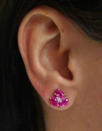 Brinco Flor Pink Prata 925 Banho Ródio e Zircônias