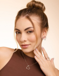 Colar / Brinco / Anel Coração Vazado Banho Ródio