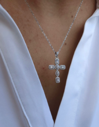 Colar Cruz Prata 925 Banho Ródio e Zircônias