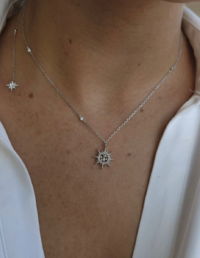 Colar Sol Prata 925 Banho Ródio e Zircônias