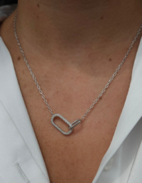 Colar Retângulos Vazados Prata 925 Banho Ródio e Zircônias