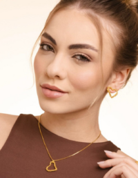 Colar / Brinco Coração Vazado Banho Ouro 18k