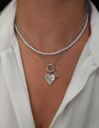 Pingente Coração Prata 925 Banho Ródio e Moissanite