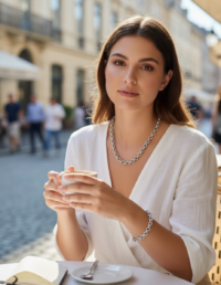 Colar Elos Cravejados Prata 925 Banho Ródio e Zircônias - Pulseira Elos Cravejados Prata 925 Banho Ródio e Zircônias