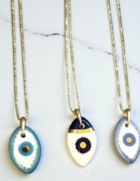 Colar Olho Grego Cerâmica Prata 925 Banho Ouro 18k