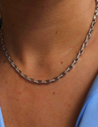 Colar Elos Lisos/Cravejados Prata 925 Banho Ródio e Zircônias