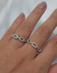 Anel Elos Cravejados Prata 925 Banho Ródio e Zircônias