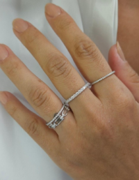 Aliança P/M Prata 925 Banho Ródio e Zircônias