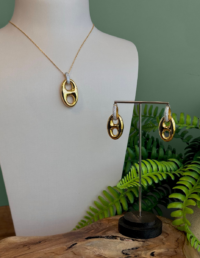 Brinco Elos G Prata 925 Banho Ouro 18K e Zircônias - Colar Elos G Prata 925 Banho Ouro 18K e Zircônias