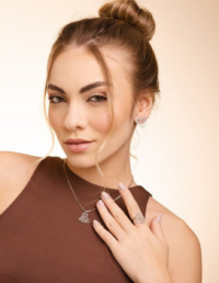 Colar / Brinco / Anel Coração Crochê Ródio