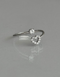 Anel Coração Ponto Luz Prata 925 Banho Ródio e Zircônias