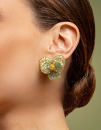 Brinco Orquídea Verde Banho Ouro 18k