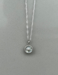 Pingente Pequeno Sol Redondo Madrepérola Prata 925 Banho Ródio e Moissanite - Corrente Elos Lisa Prata 925 Banho Ródio