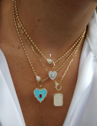 Pingente Coração Turquesa/Rubi Prata 925 Banho Ouro 18k e Zircônias - Corrente Bolinhas c/ Fecho Cravejado Prata 925 Banho Ouro 18k e Zircônias (1)