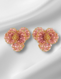 Brinco Orquídea Rosa Banho Ouro 18k