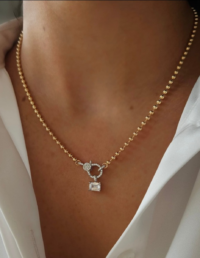 Colar Bolinhas c/ Fecho Cravejado Prata 925 Banho Ouro 18k e Zircônias