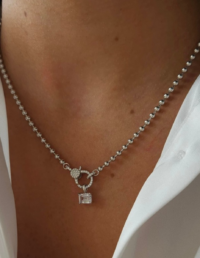 Colar Bolinhas c/ Fecho Cravejado Prata 925 Banho Ródio e Zircônias