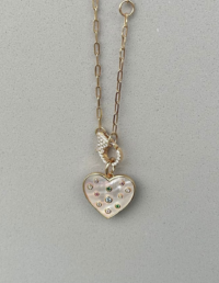 Pingente Coração Pedras Coloridas Prata 925 Banho Ouro 18k - Corrente Elos c/ Fecho Cravejado Prata 925 Banho Ouro 18k e Zircônias