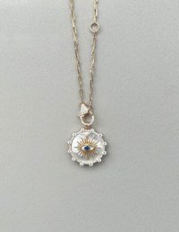 Pingente Olho Grego Azul Prata 925 Banho Ouro 18k e Zircônias - Corrente Elos c/ Fecho Cravejado Prata 925 Banho Ouro 18k e Zircônias