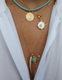 Pingente Bússola Turquesa Prata 925 Banho Ouro 18k e Zircônias