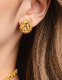 Brinco Cristais Verdes Banho Ouro 18K