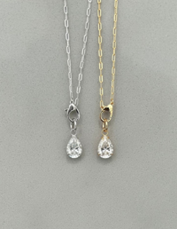 Pingente Gota Prata 925 Banho Ouro 18k / Ródio e Moissanite - Corrente Elos Lisa Prata 925 Banho Ouro 18k / Ródio