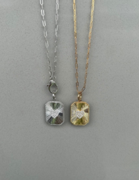 Pingente Placa Coração Prata 925 Banho Ouro 18k / Ródio e Moissanite - Corrente Elos Lisa Prata 925 Banho Ouro 18k / Ródio