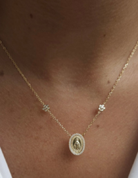 Colar Nossa Senhora das Graças Prata 925 Banho Ouro 18k e Moissanite
