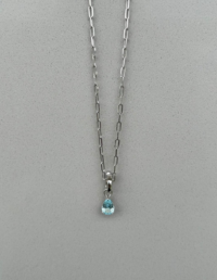 Pingente Gota Aqua Prata 925 Banho Ródio - Corrente Elos Lisa Prata 925 Banho Ródio