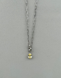 Pingente Gota Yellow Prata 925 Banho Ródio - Corrente Elos Lisa Prata 925 Banho Ródio