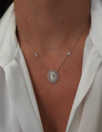 Colar Nossa Senhora C/ Pontos Luz Prata 925 Banho Ródio e Moissanite