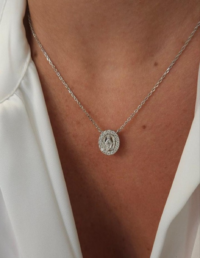 Colar Nossa Senhora Oval Médio Prata 925 Banho Ródio e Moissanite