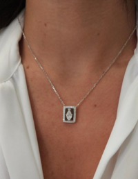 Escapulário Nossa Senhora Retangular Prata 925 Banho Ródio e Moissanite