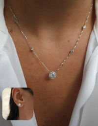 Conjunto Ponto Luz Prata 925 Banho Ródio e Moissanite