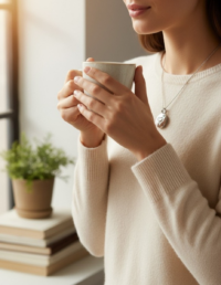 Colar Relicário Coração Prata 925 Banho Ródio e Moissanite