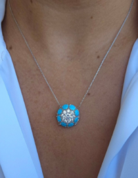 Colar Turquesa Prata 925 Banho Ródio e Zircônias