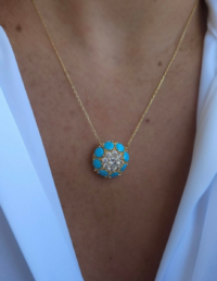 Colar Turquesa Prata 925 Banho Ouro 18k e Zircônias