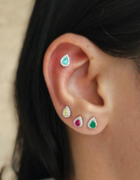 Brinco Gota Verde Bordas Cravejadas Prata 925 Banho Ródio e Zircônias Ródio