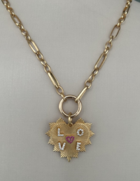 Corrente Elos Ovais e Fecho Redondo Prata 925 Banho Ouro 18k - Pingente Love Prata 925 Banho Ouro 18k e Zircônias