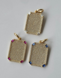 Pingente Placa Prata 925 Banho Ouro 18k e Zircônias