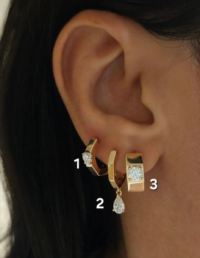 Argola Retângulo P (1) / M (3) Prata 925 Banho Ouro 18k e Moissanite