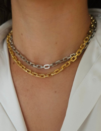 Colar Elos Lisos e Cravejados Prata 925 Banho Ouro 18k / Ródio e Zircônias