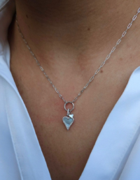 Colar Coração Madrepérola Prata 925 Banho Ródio e Zircônias