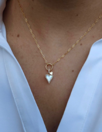 Colar Coração Madrepérola Prata 925 Banho Ouro 18k e Zircônias