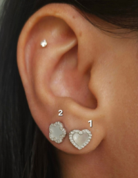 Brinco Coração (1) / Trevo (2) Madrepérola Prata 925 Banho Ródio e Zircônias