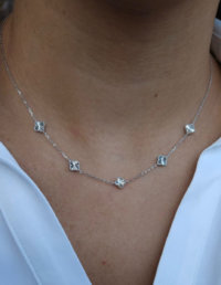 Colar Trevos P Prata 925 Banho Ródio