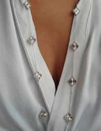 Colar Trevos G Prata 925 Banho Ródio